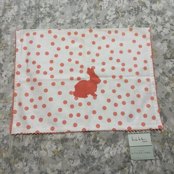 Nicole Miller Home Bunny Polka Dot Kitchen Towel – Easter Spring Decor 20x30 Cot - Picture 2 of 4